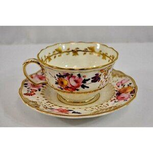 Antique Floral Teacup & Saucer with Gold Trim Detail Vintage Tea Party Set